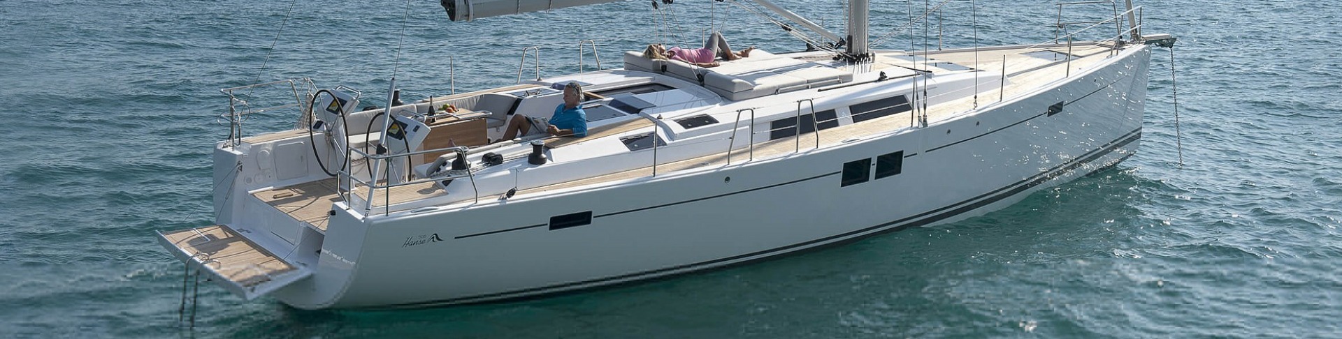 Hanse 505 at anchor, a capable luxurious cruising yacht