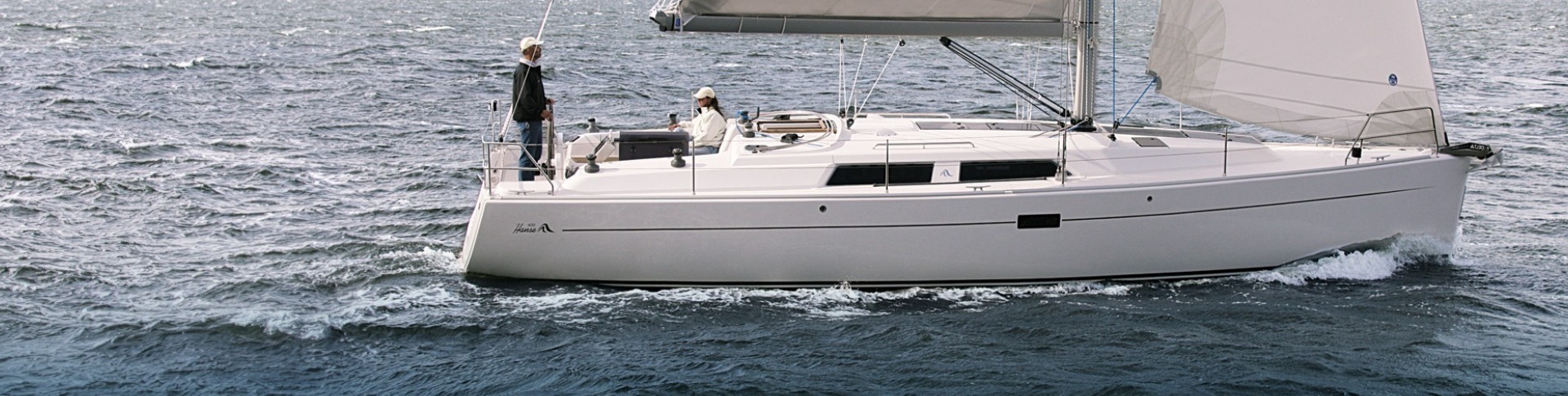 Hanse 400 on the water, profile view